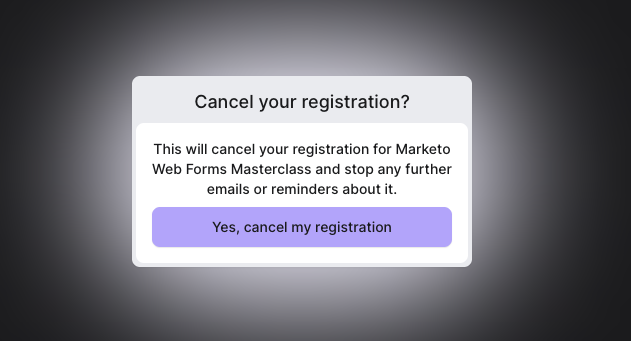 Sequel cancellation confirmation screen asking the registrant to confirm they want to cancel their registration