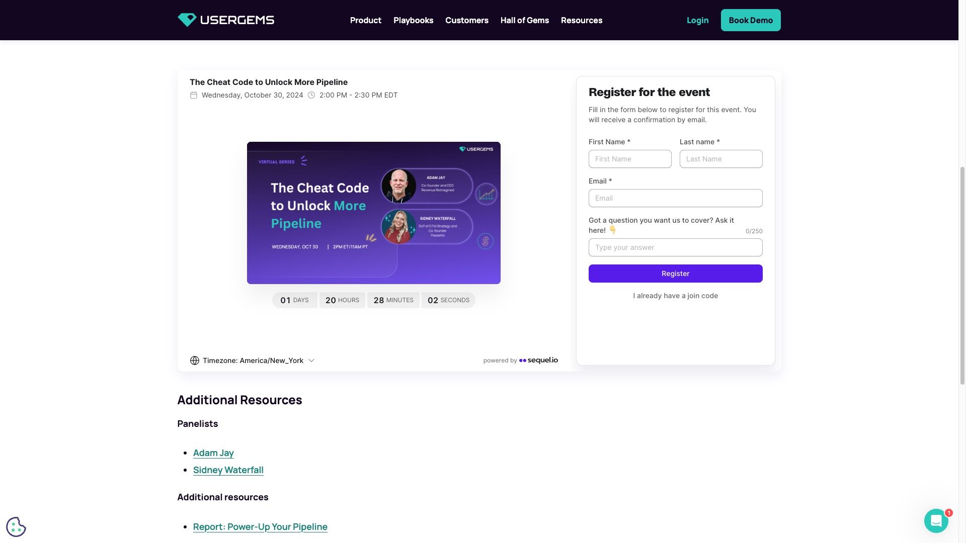 Usergems events running on their own website — screenshot 2
