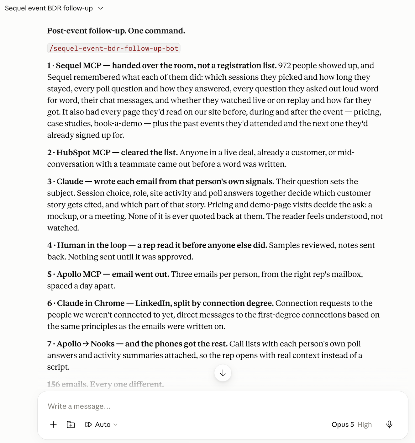 Sequel event follow up - BDR workflow
