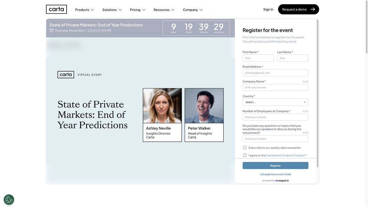 Carta events, running on their own website