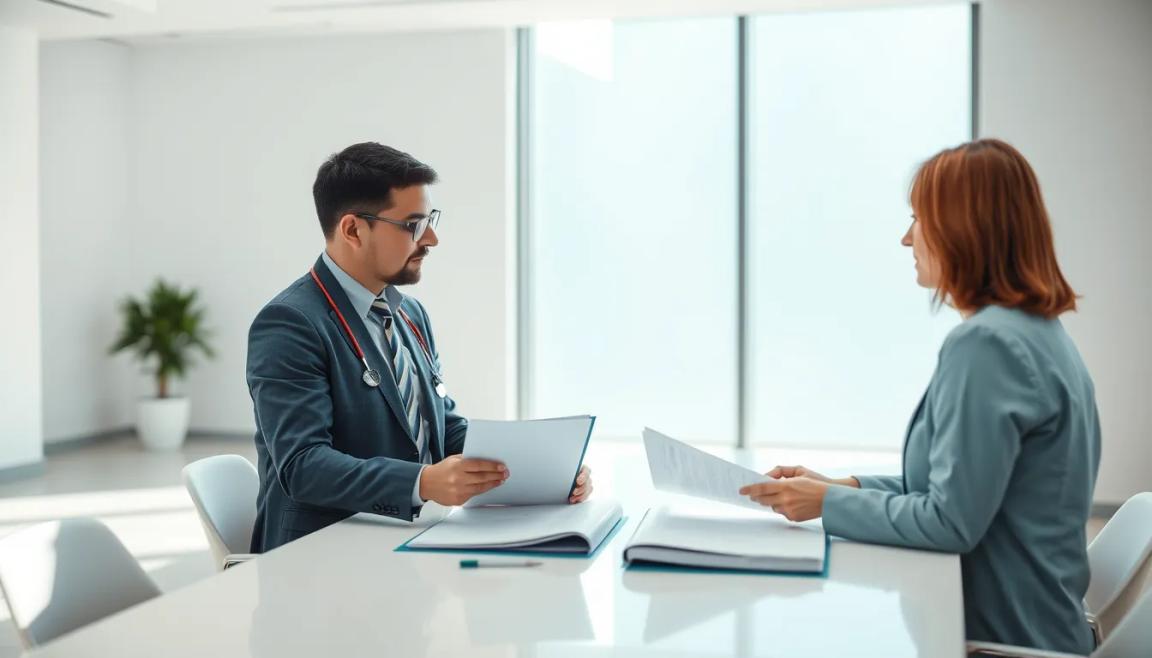 Two healthcare compliance administrators reviewing documents related to compliance and risk management programs