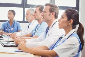 Healthcare students in a memory care training class.