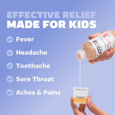 Genexa Kids' Pain & Fever Acetaminophen Suspension Medicine Carton and Bottle4