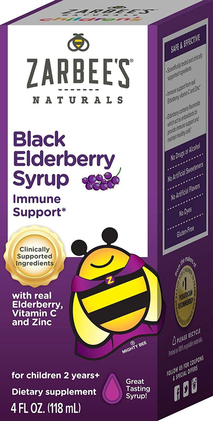 Zarbee's - Naturals Children's Black Elderberry Syrup for Immune Support, Vitamin C and Zinc, 4 Fl Oz
