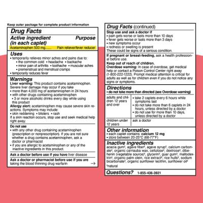 Acetaminophen Extra Strength 100ct-Drug Fact