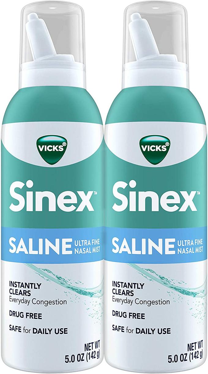 Vicks Sinex, Saline Nasal Spray, Daily Use, Gentle Ultra-Fine Nasal Mist, Drug-Free Everyday Sinus Congestion Relief, Non-Habit Forming, Drug-Free, 5 FL OZ (Pack of 2)