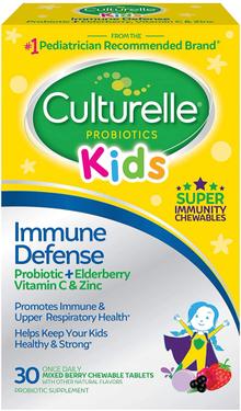 Culturelle Kids Immune Defense, Probiotic + Elderberry, Vitamin C and Zinc, Immune Support for Kids, Mixed Berry Chewables, 30 CT