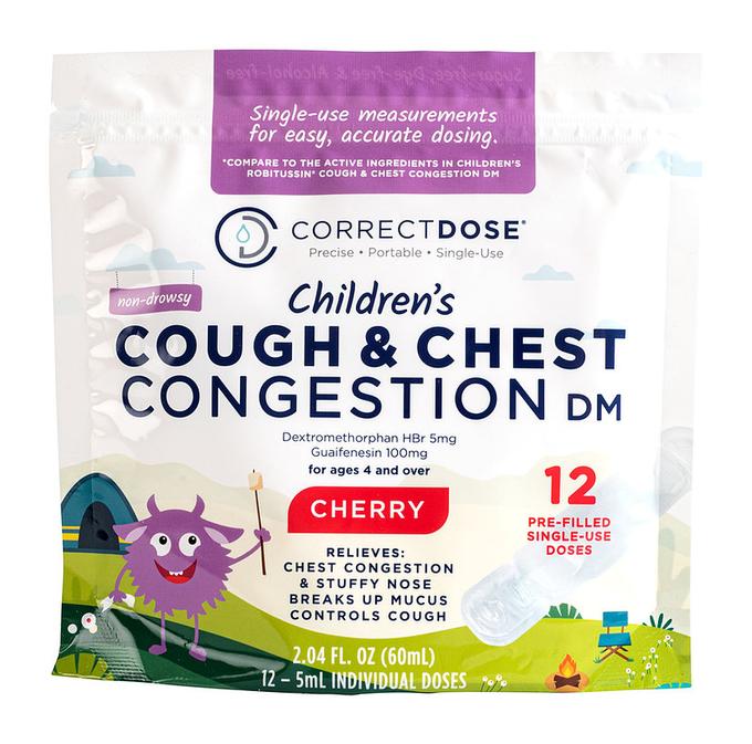 Correct Dose | Children's Cough & Chest Congestion DM | Dextromethorphan HBr & Guaifenesin | for Children Ages 4 -6 Years | Cherry Flavor | Single Use Vials | 12-5ml Premeasured Individual Doses