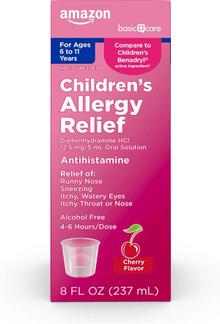 Amazon Basic Care Children's Allergy Relief, Pink, Cherry, 8 Fl Oz