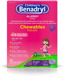 Children's Benadryl - Allergy Chewables with Diphenhydramine HCl Antihistamine, Grape Flavor