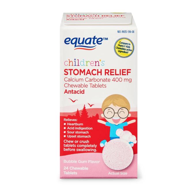 Equate Children's Stomach Relief Antacid, Bubble Gum Flavor, 24 Chewable Tablets