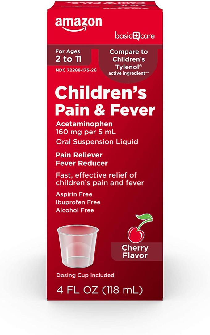 Amazon Basic - Care Children's Pain & Fever Oral Suspension, Acetaminophen 160 mg per 5 mL, Cherry Flavor, 4 Fluid Ounces
