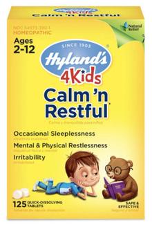 Kids Sleep Aid Tablets, Calm 'n Restful by Hyland's Kids, Natural Anxiety, Stress, and Insomnia Relief Supplement for Children, 125 Count