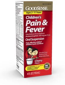 GoodSense - Children's Pain & Fever Oral Suspension, Acetaminophen 160 mg per 5 mL, Cherry Flavor, 4 Fl. Oz