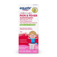 Equate - Children's Pain Reliever Oral Suspension Liquid, Bubble Gum Flavor, Acetaminophen 160 mg per 5 mL