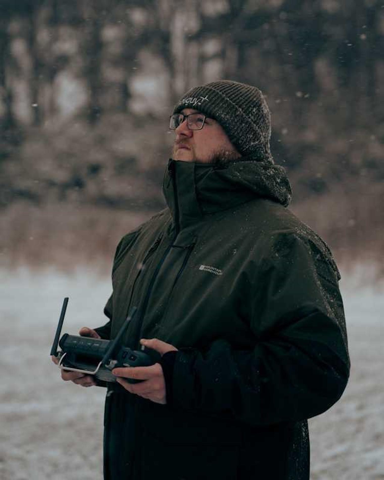 flying drone in snow 2
