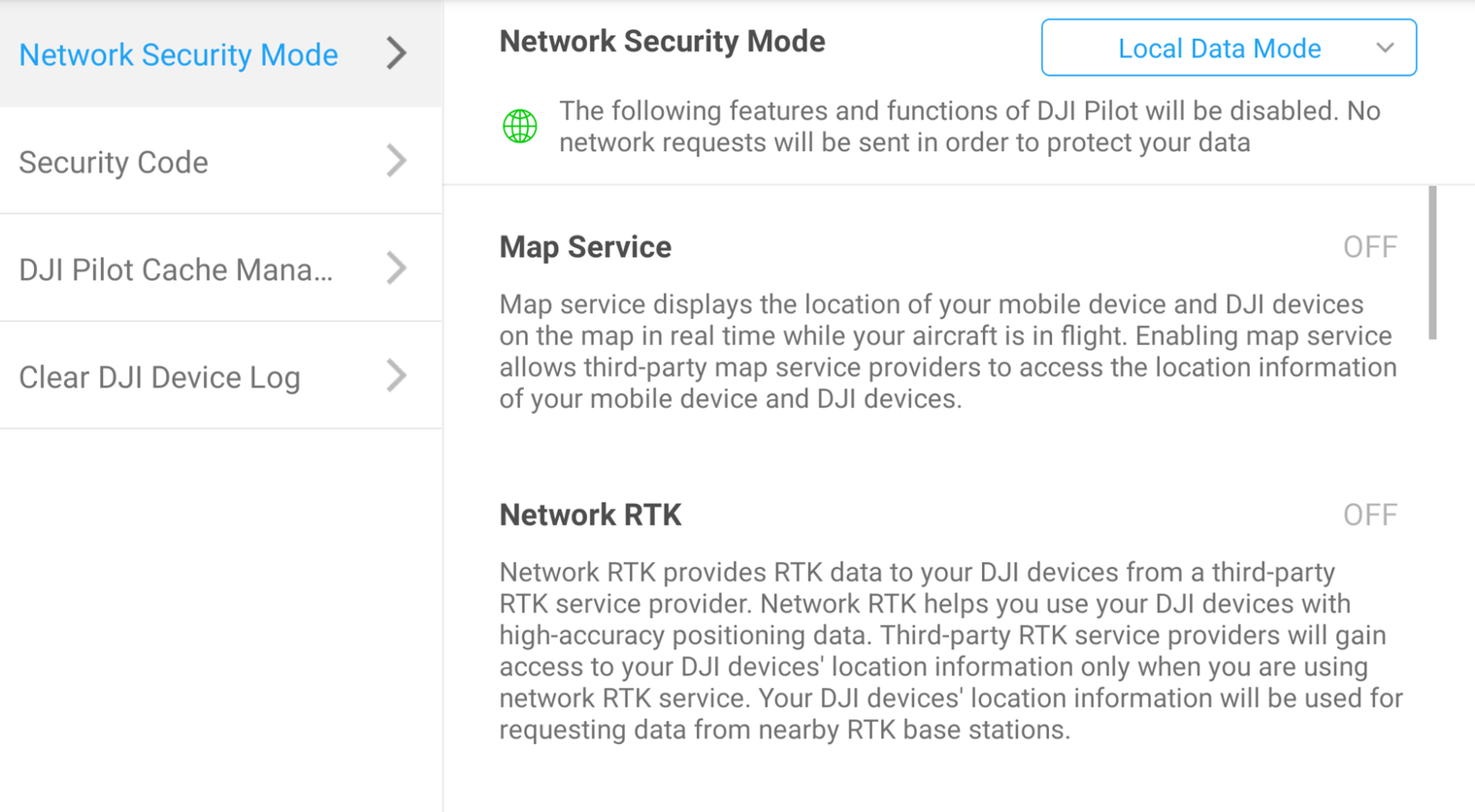 DJI Data Security - Local Data Mode