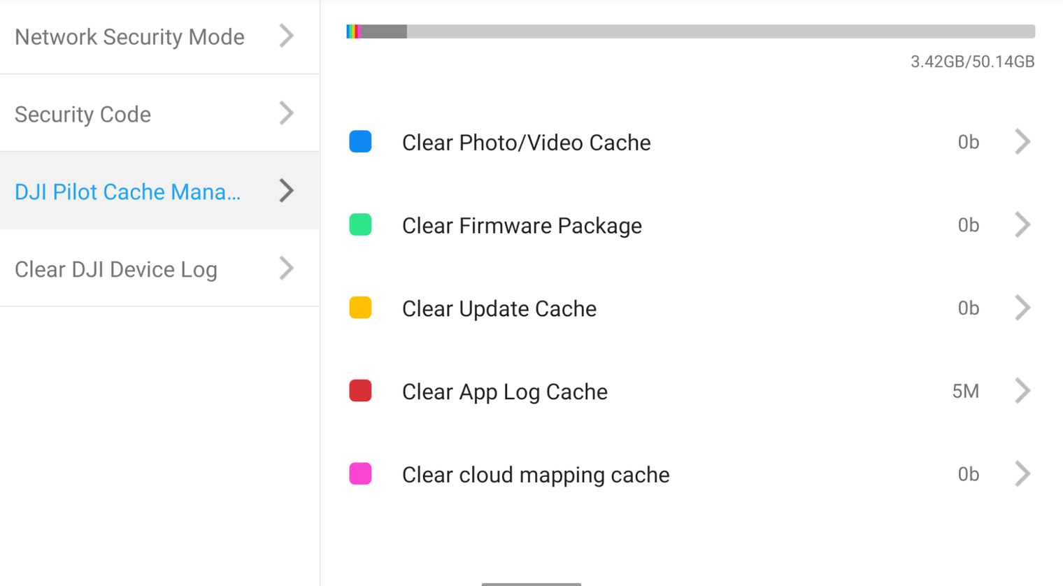 DJI Data Security: Clear All Cache Data