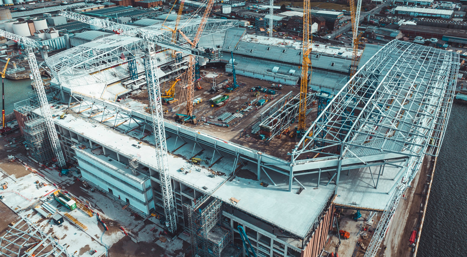 Drone shot of the new Everton Stadium.