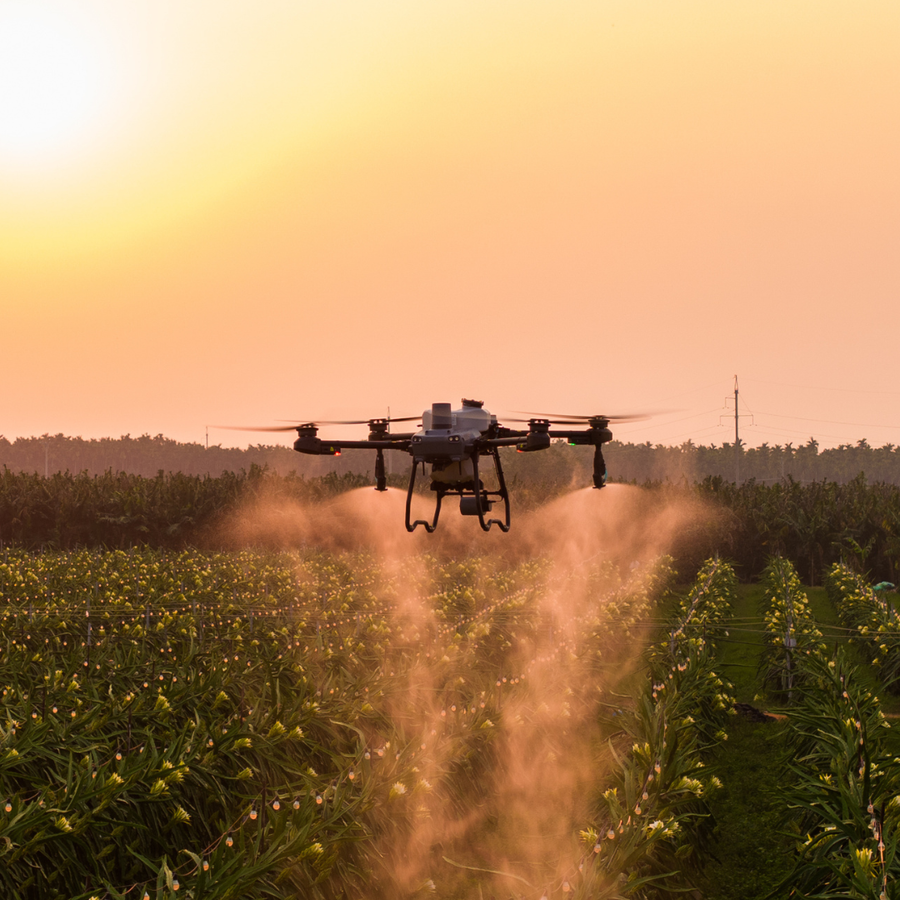 DJI Agras agricultural spraying and spreading drones.