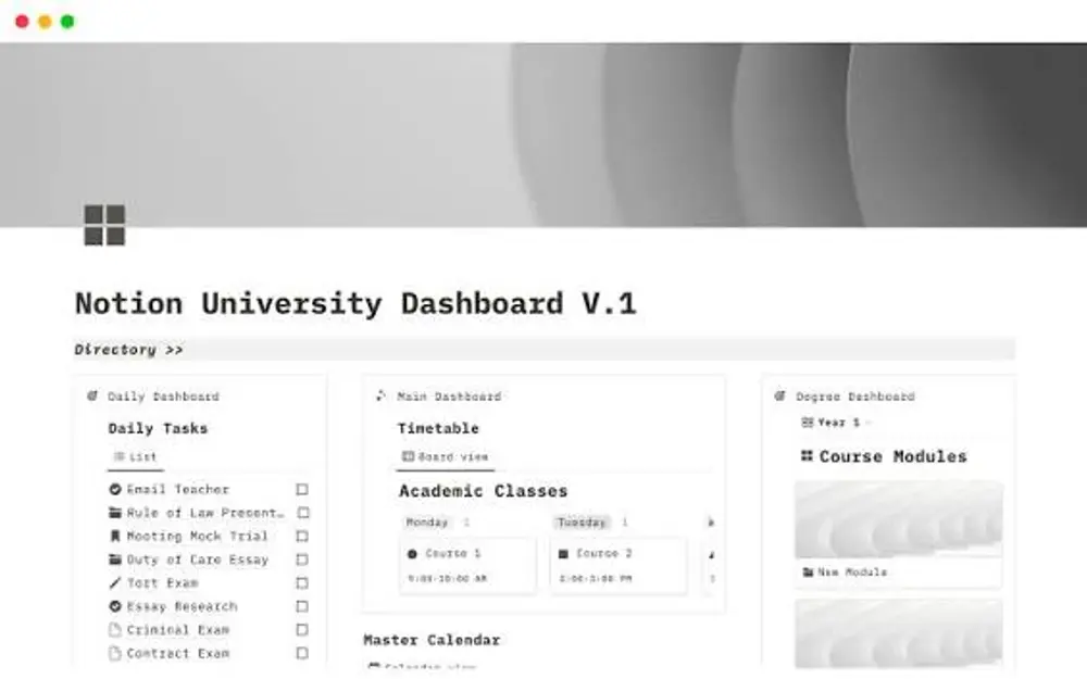 Notion dashboard for uni