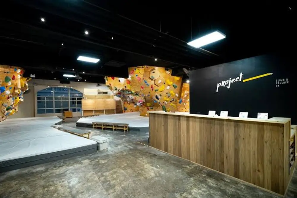 indoor bouldering climbing gym colourful walls Hong Kong