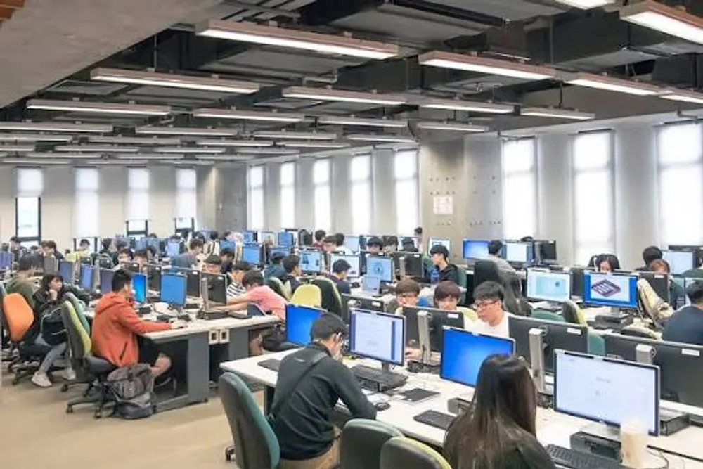 university computer centre rows of pcs students