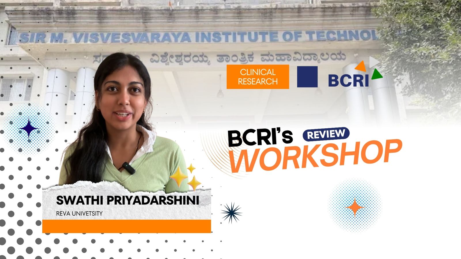BCRI's Review Workshop promotional banner featuring Swathi Priyadarshini.