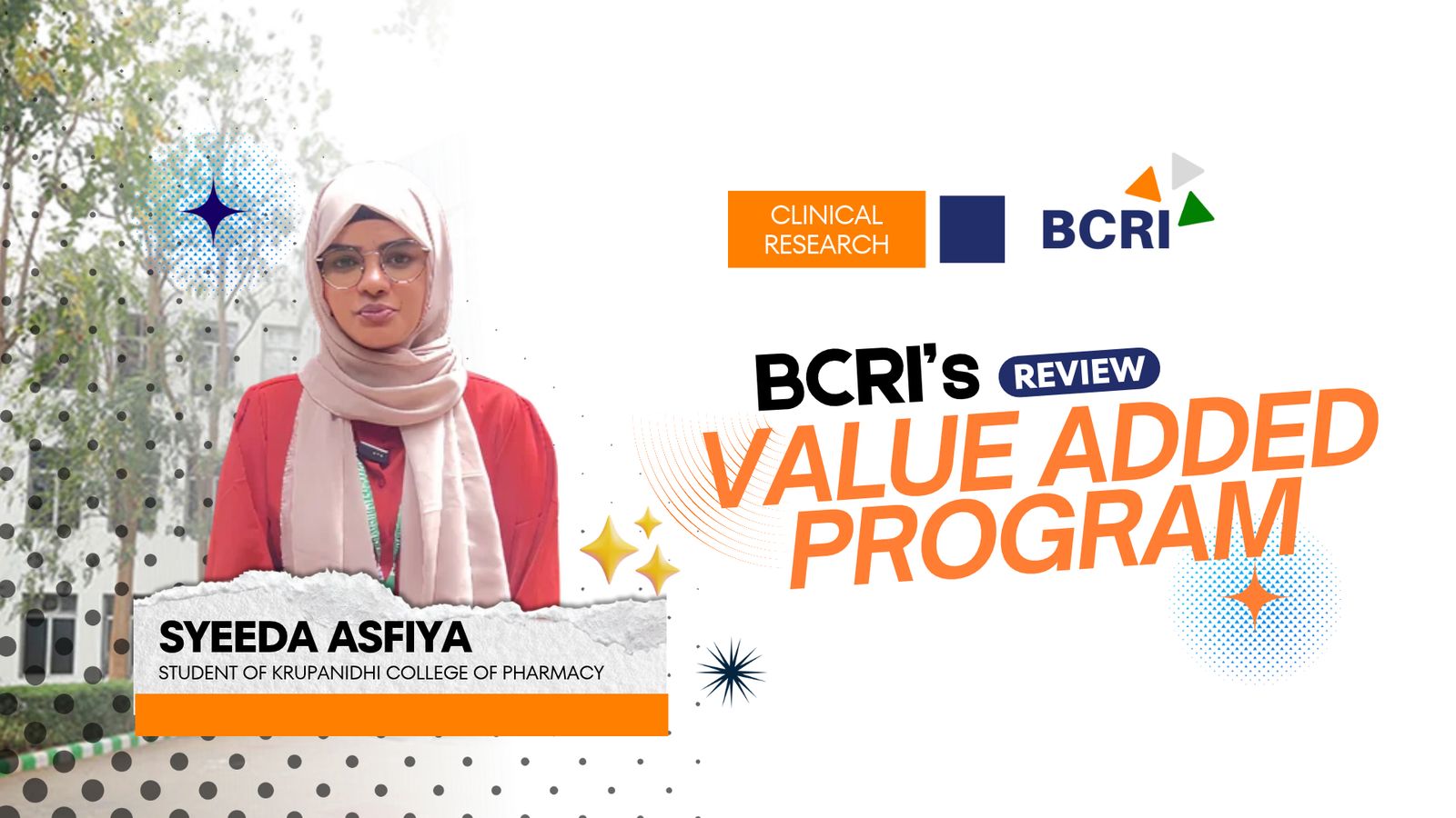 Syeeda Asifa participating in BCRI 36-hour Clinical Research Value Added Programme at Krupanidhi College of Pharmacy