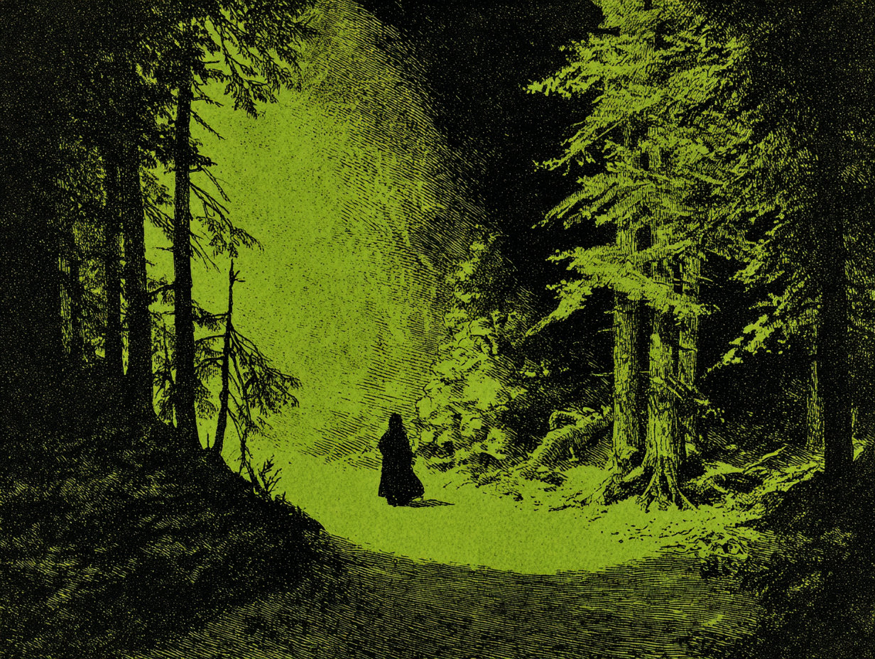Mago vagando na floresta