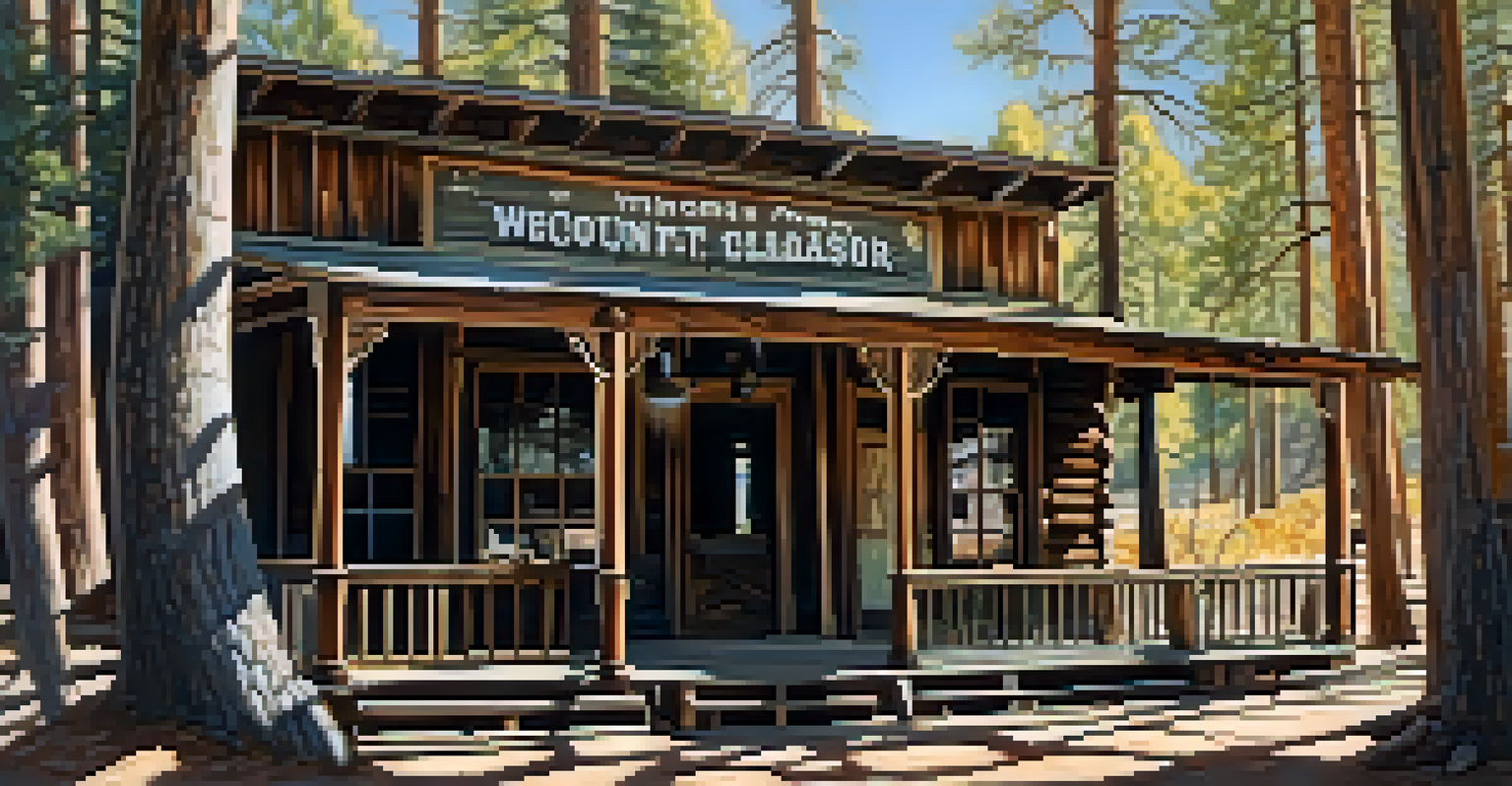 A close-up of an old saloon with peeling paint and vintage signage in Big Bear's Ghost Town.