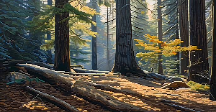 A close-up of the forest floor in Big Bear, featuring fallen leaves and a set of large Sasquatch footprints in the dirt.