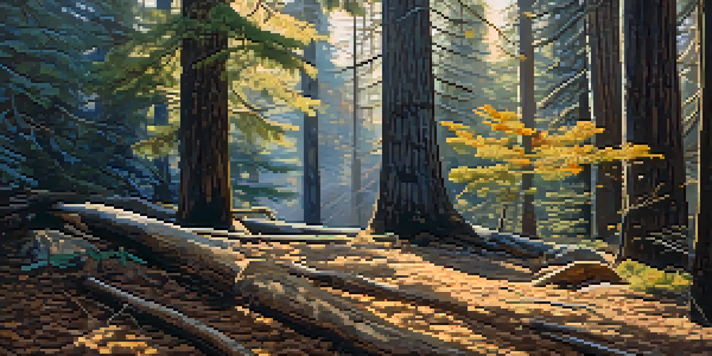 A close-up of the forest floor in Big Bear, featuring fallen leaves and a set of large Sasquatch footprints in the dirt.