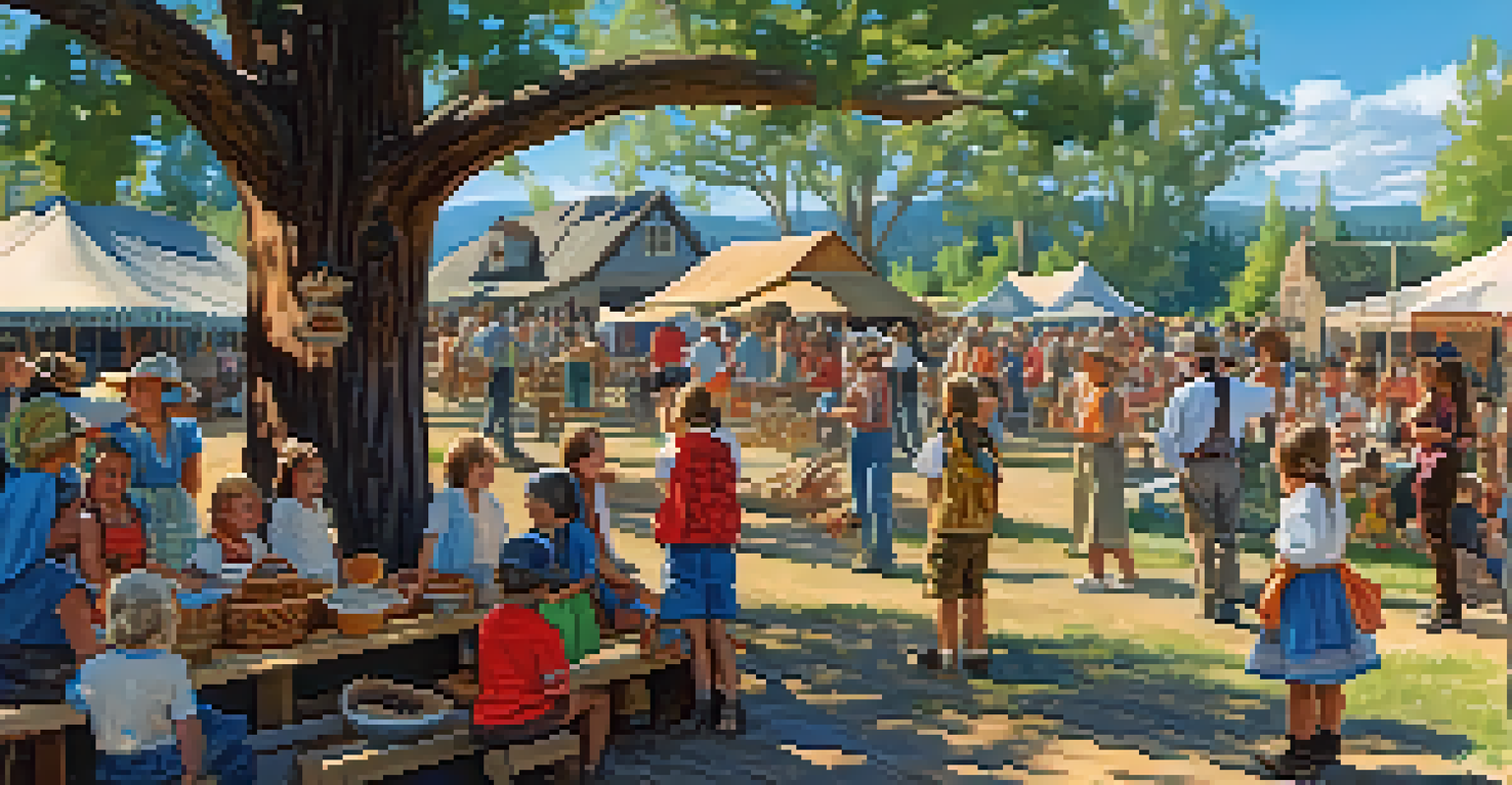 A festive outdoor event at a museum, featuring people enjoying music, food, and storytelling in a lively community atmosphere.
