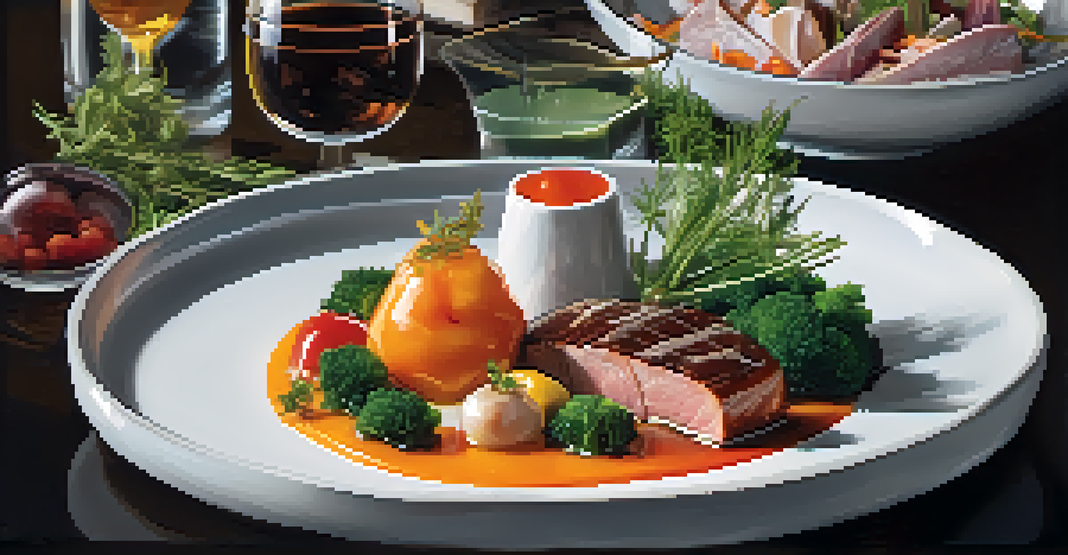 A close-up of a gourmet dish on an elegant plate, featuring seasonal ingredients and artistic presentation.
