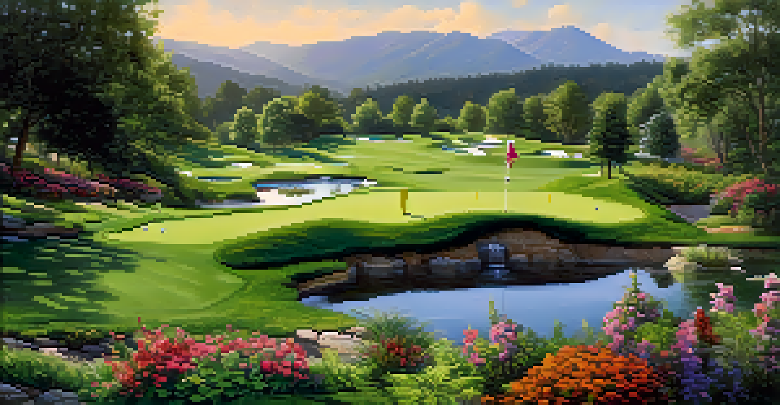 A family playing golf at Gold Mine Golf Course, with a scenic layout of greenery and streams.