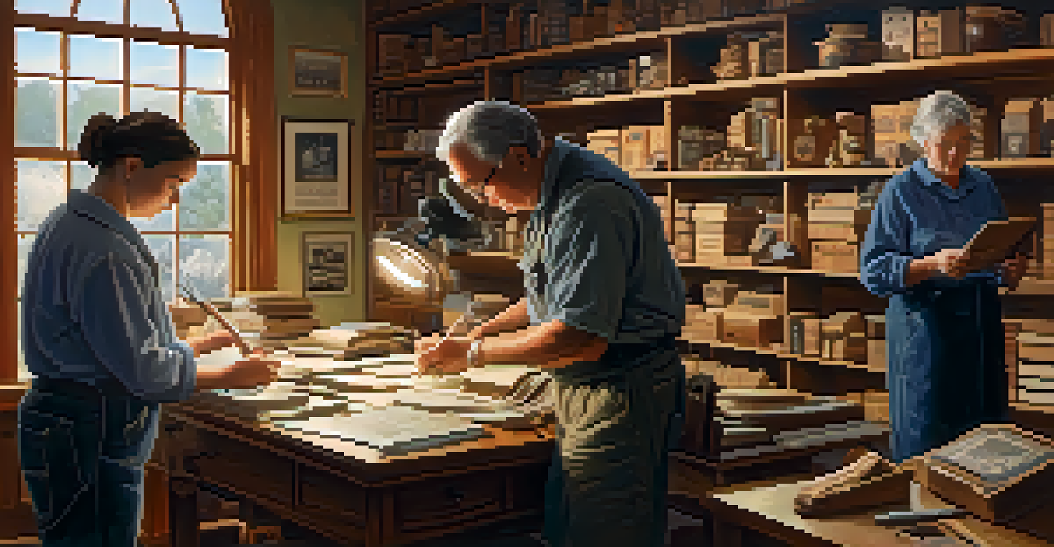 Volunteers at Big Bear Historical Society cataloging artifacts in a warm, inviting workspace filled with historical memorabilia.