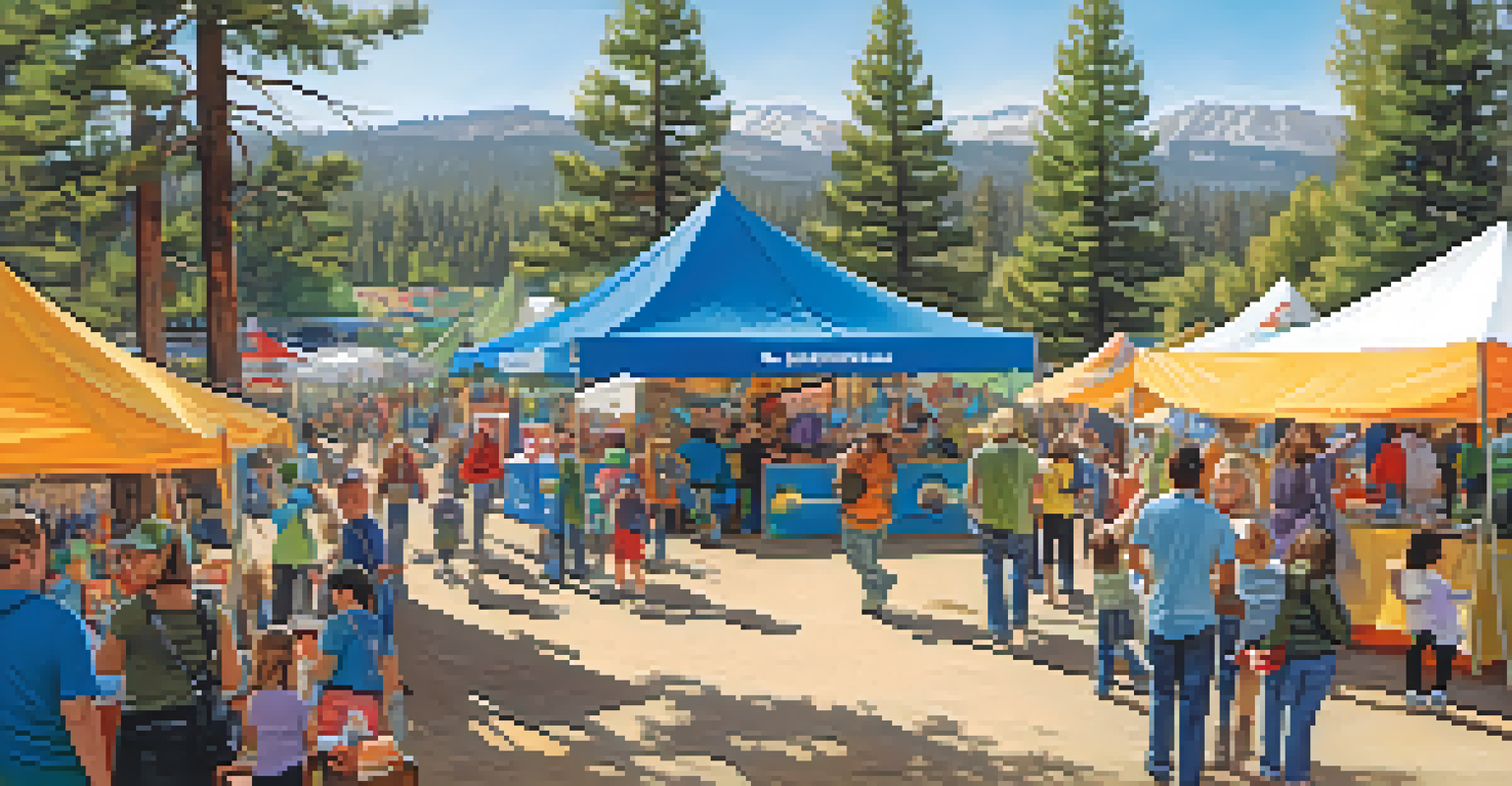 A vibrant community wildlife festival in Big Bear with families participating in activities, educational booths, and lively atmosphere.