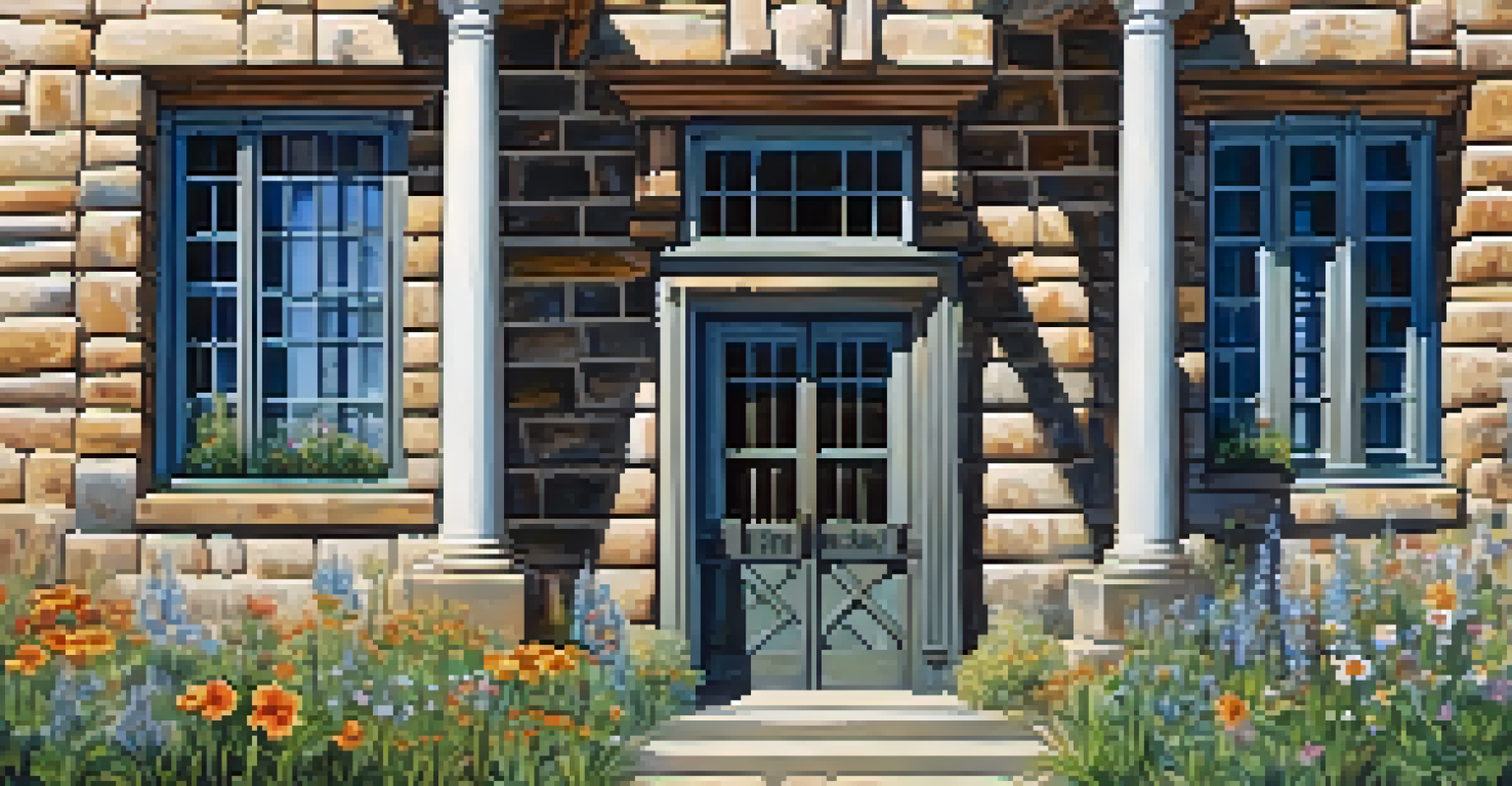 The Old Bear Valley Jail, an historic stone building with a garden and clear blue sky.