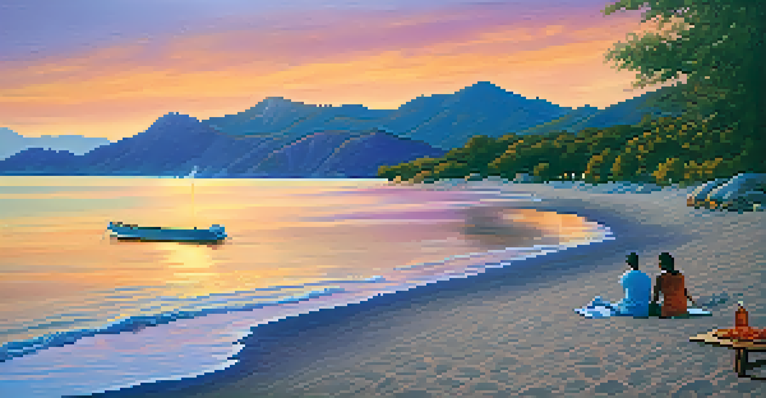 Couple having a picnic on a beach at Grout Bay during a vibrant sunset.