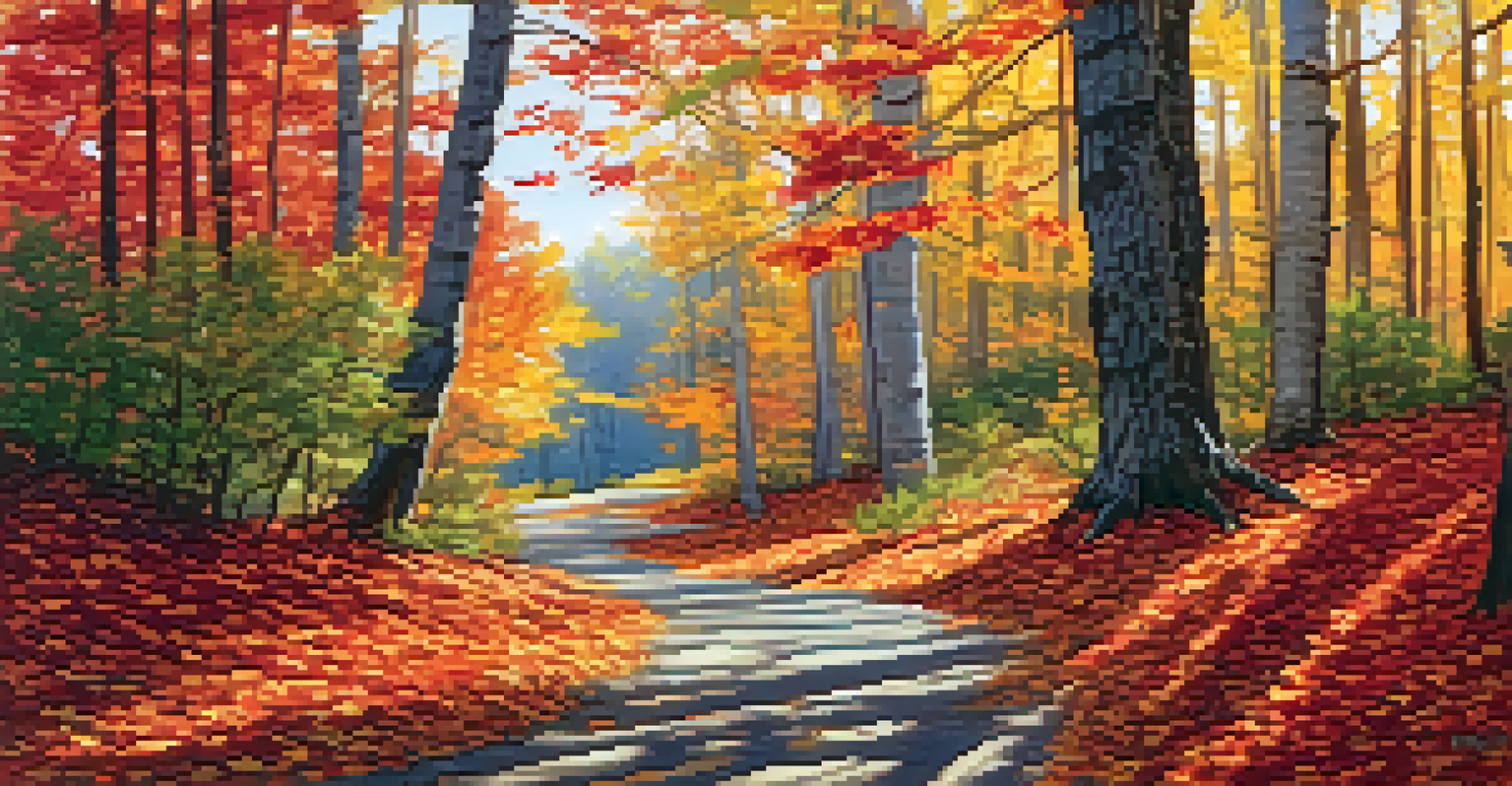 A beautiful autumn scene along Pine Knot Trail with colorful fall leaves and a tranquil atmosphere.