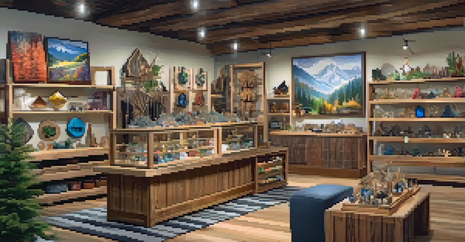 An artisan shop in Big Bear filled with colorful handcrafted jewelry on display, with artisans working in the background and natural decor creating a warm atmosphere.