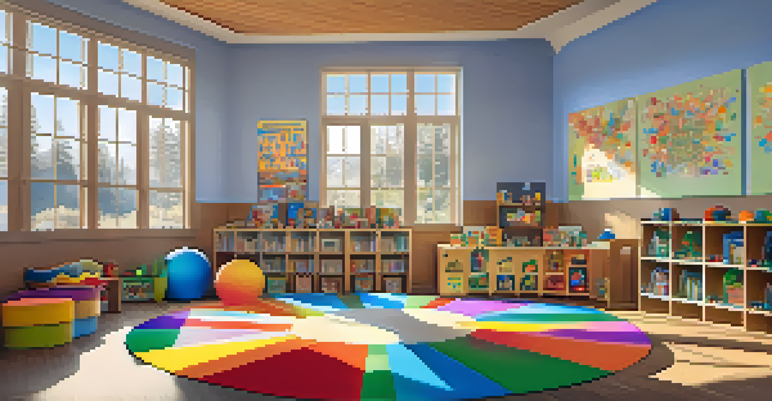 A warm and inviting indoor preschool classroom with children engaged in storytime.