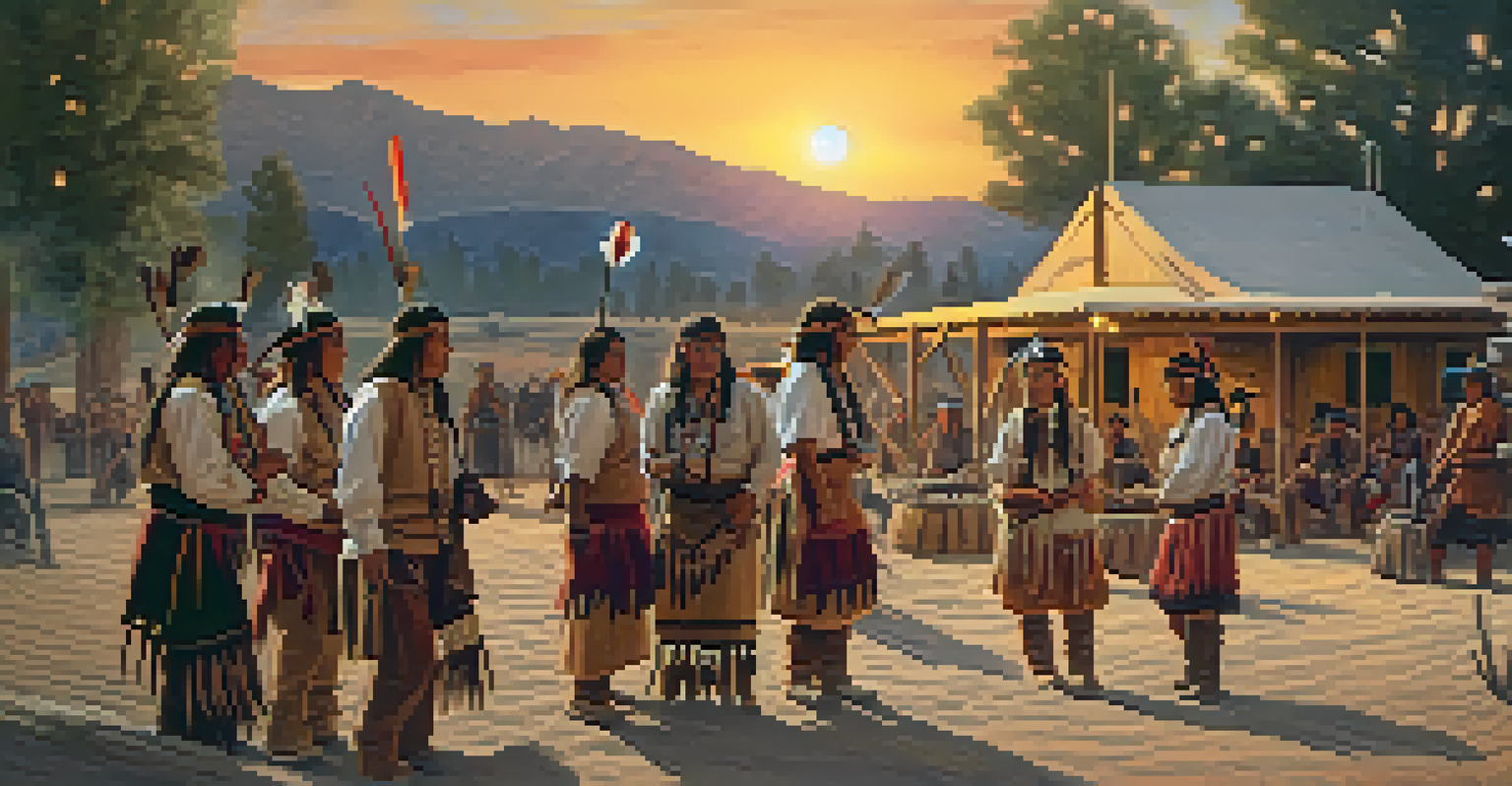 A historical reenactment of Native American tribes in Moonridge, featuring traditional attire and rustic structures.