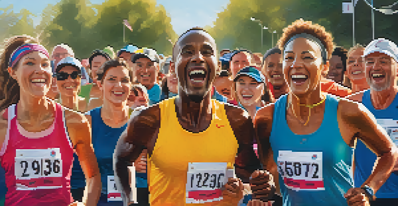A close-up shot of diverse marathon participants at the starting line, showing their excitement and determination.