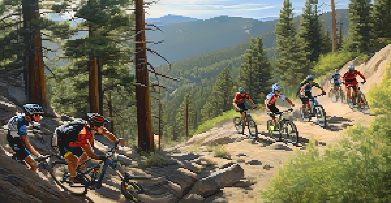 Mountain bikers racing on a rugged trail with spectators cheering, showcasing the excitement of the event in nature.