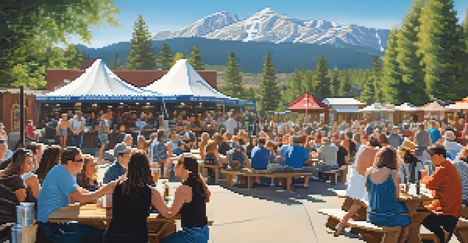 Outdoor event at Big Bear Lake Brewing Company with guests enjoying craft beers and a local band performing.