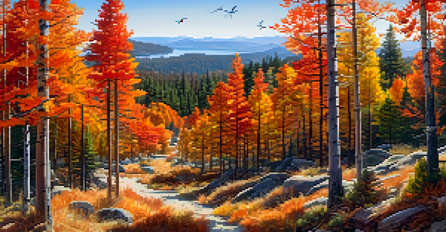 A deer on Pine Knot Trail surrounded by autumn foliage in a dense forest.
