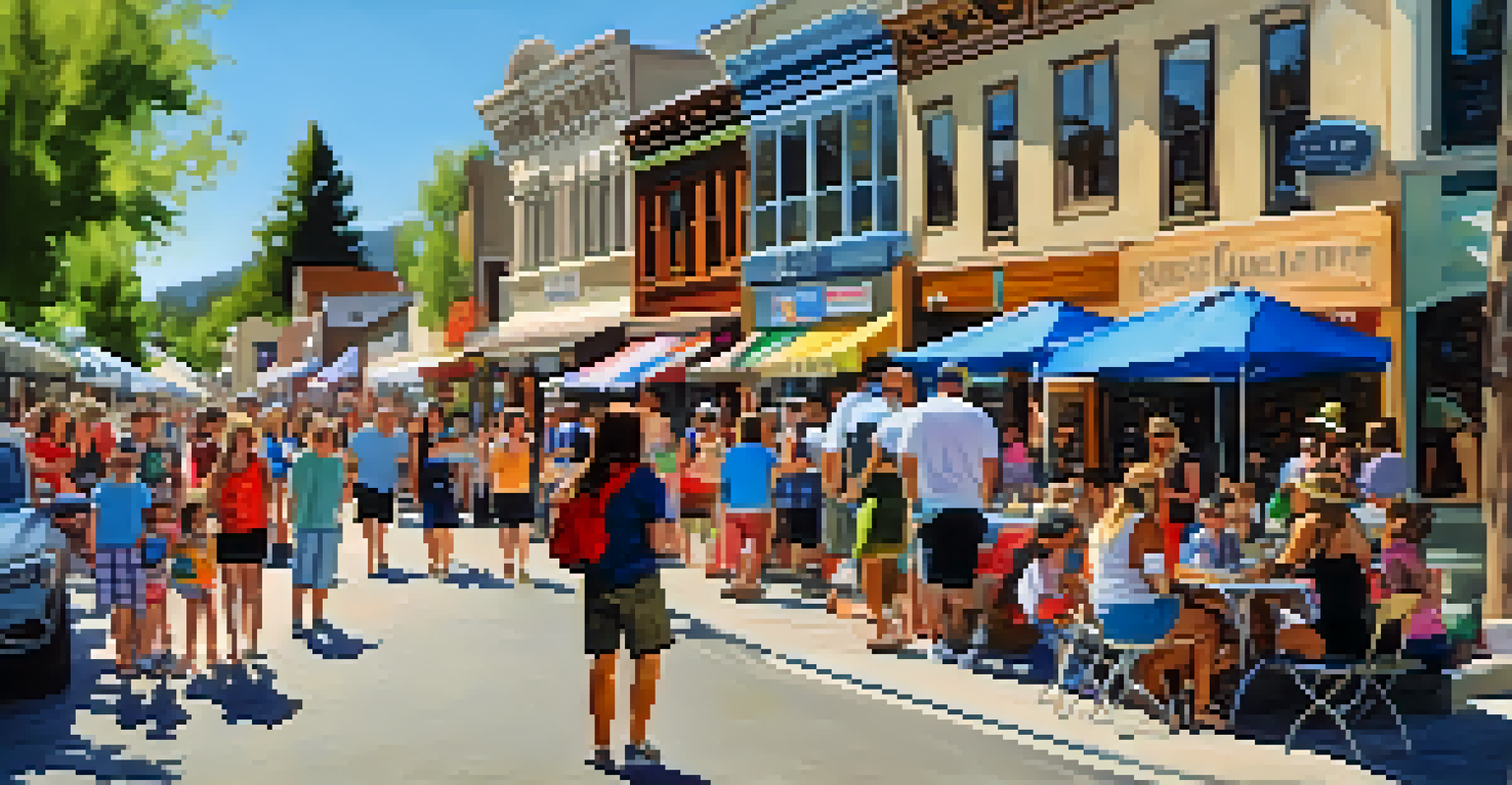 Families exploring the Big Bear Lake Art Walk with local art displays, children engaging in workshops, and vibrant summer decorations.