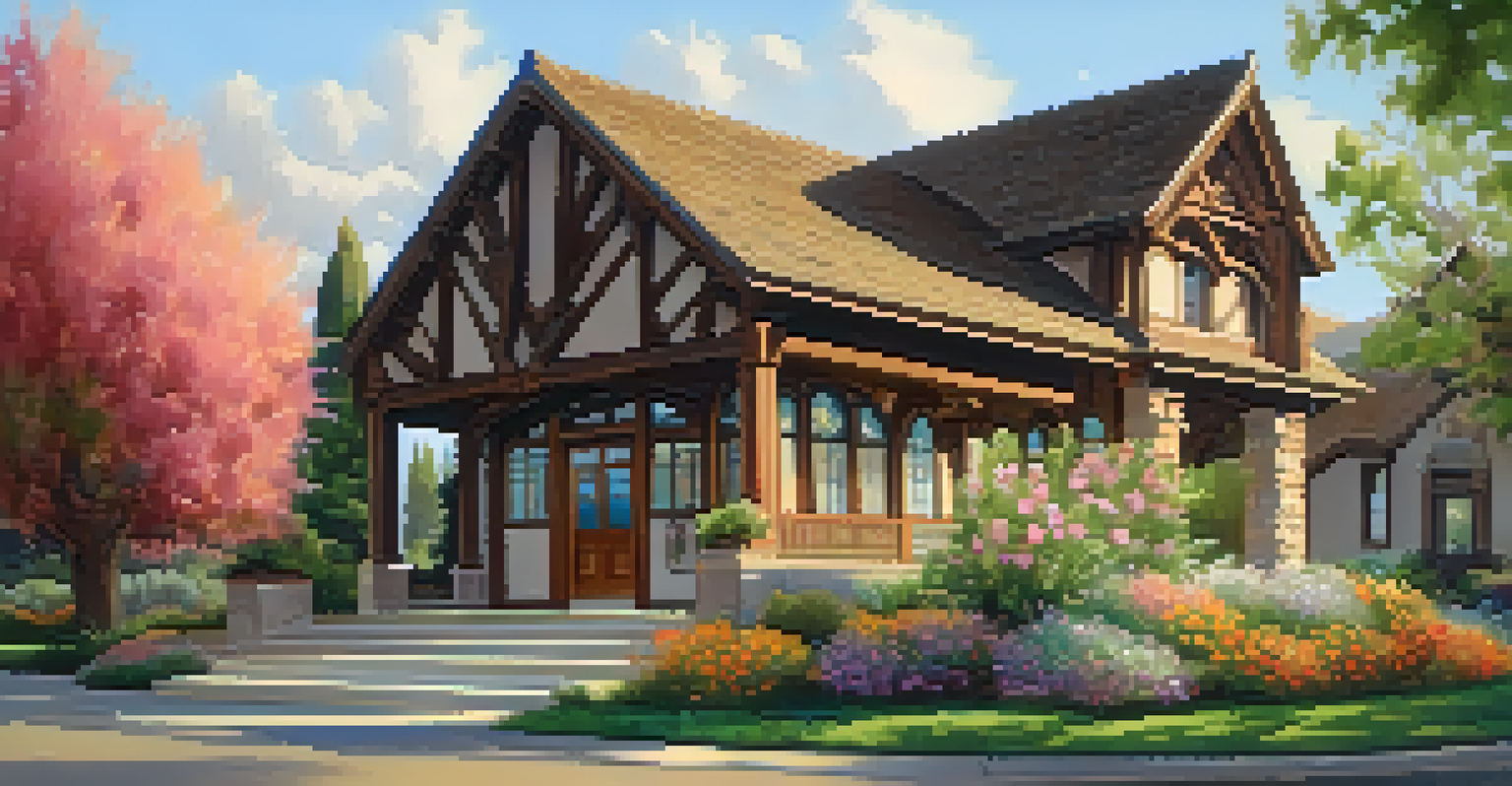 The Old Bear Valley Library with quaint architecture, blooming flowers in the garden, and soft afternoon light enhancing its charm.